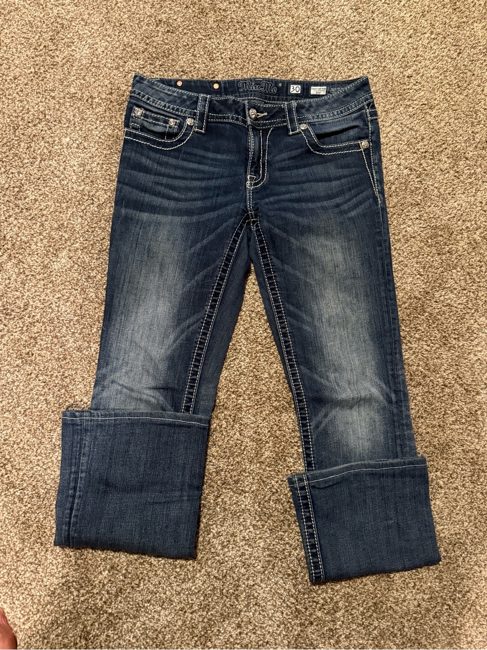 Miss Me Dark Blue Boot Cut Crop Jeans